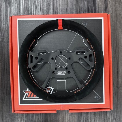 MPI Steering Wheel Drag Black Suede Grip Orange Stripe 13"