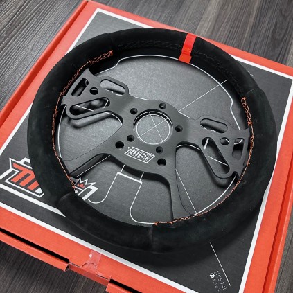 MPI Steering Wheel Drag Black Suede Grip Orange Stripe 13"