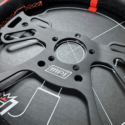 MPI Steering Wheel Drag Black Suede Grip Orange Stripe 13"