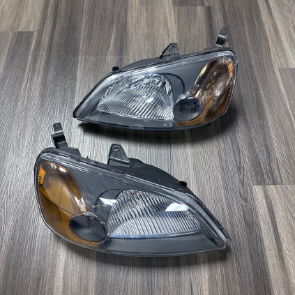 Honda Civic 2001-2003 Headlights Amber / Black Housing