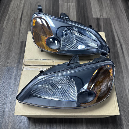 Honda Civic 2001-2003 Headlights Amber / Black Housing