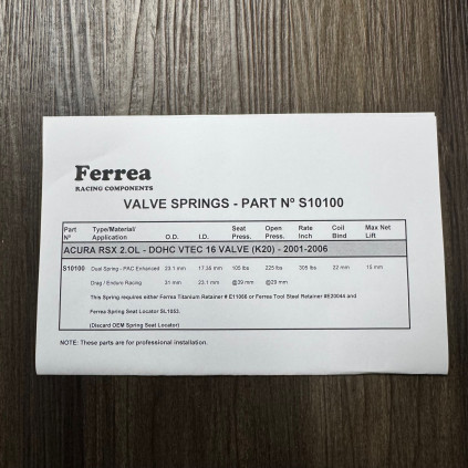 Ferrea Acura K20 Drag Racing Dual Spring Kit